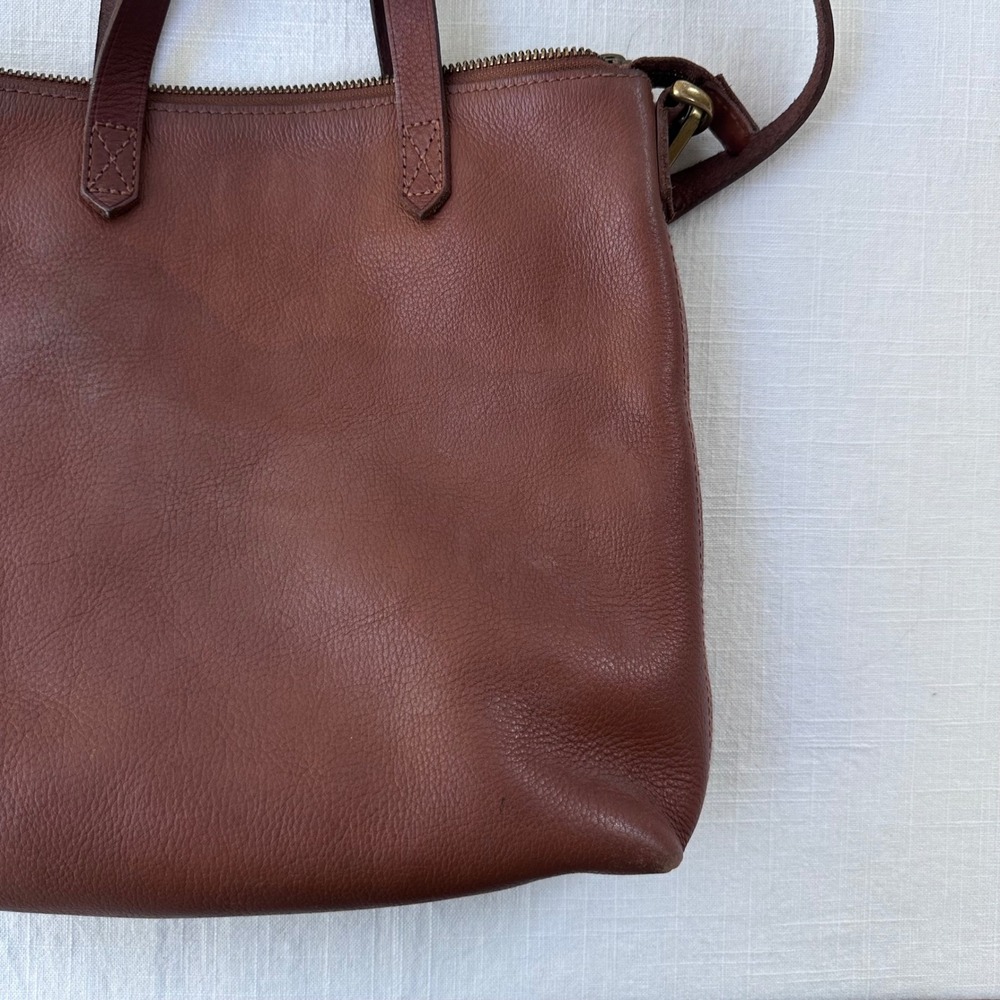 Madewell Zip Top Transport Crossbody Tote Bag English Saddle Brown Leather Small - Picture 7 of 7
